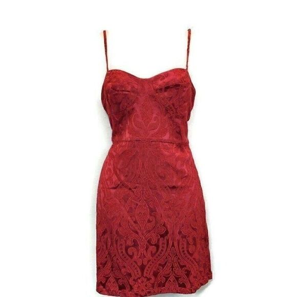 Free People Pink Satin Jacquard Slip Dress 6 Small‎ - Picture 1 of 8